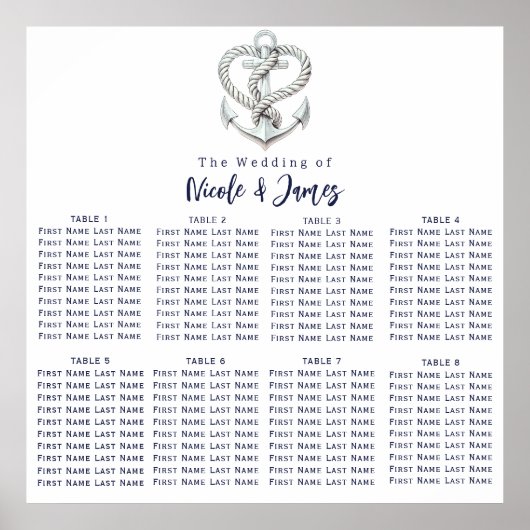 Nautische hart touw anker bruiloft zitgrafiek poster (Voorkant)