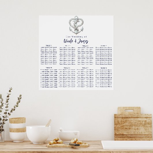 Nautische hart touw anker bruiloft zitgrafiek poster (Keuken)