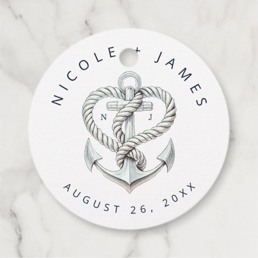 Nautische hart touw anker kust marine bruiloft bedankjes labels (Achterkant)