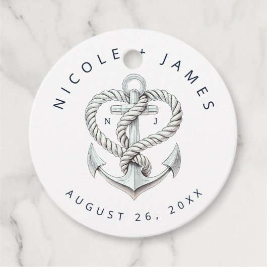 Nautische hart touw anker kust marine bruiloft bedankjes labels (Voorkant)