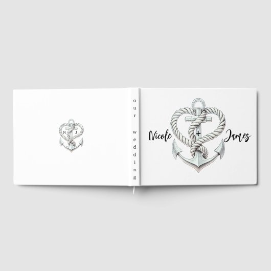 Nautische hart touw anker kustbruiloft gastenboek (Volledig)