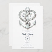 Nautische hart touw anker kustbruiloft kaart (Voorkant / Achterkant)
