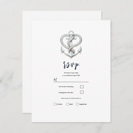 Nautische hart touw anker kustbruiloft RSVP Kaart (Voorkant / Achterkant)