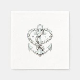 Nautische hart touw anker kustbruiloft servet