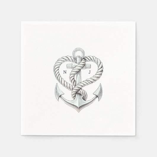 Nautische hart touw anker kustbruiloft servet (Voorkant)