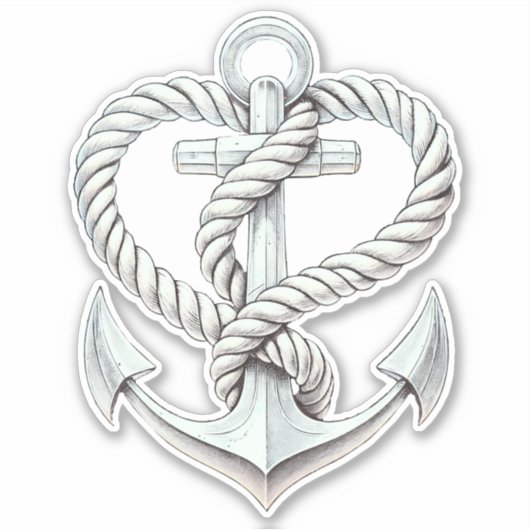 Nautische hart touw anker kustbruiloft sticker (Voorkant)
