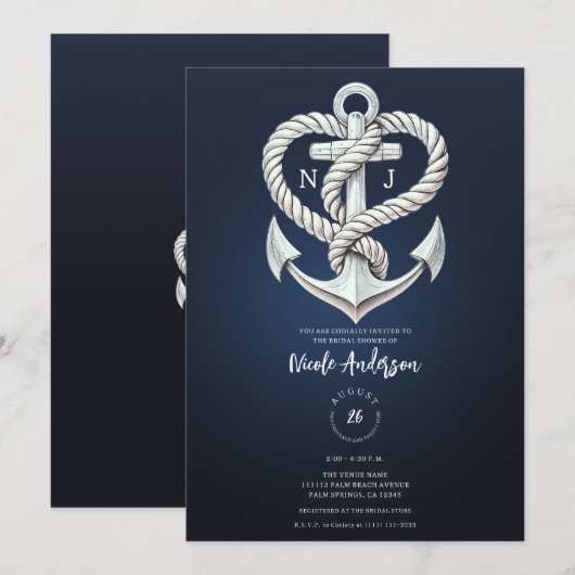 Nautische hart touw anker kustmarine bruids kaart (Voorkant / Achterkant)