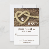 Nautische Hart Touw Knoop en Anker Wedding RSVP Kaartje (Voorkant)
