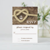 Nautische Hart Touw Knoop en Anker Wedding RSVP Kaartje (Staand voorkant)