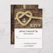 Nautische Hart Touw Knoop en Anker Wedding RSVP Kaartje (Voorkant / Achterkant)