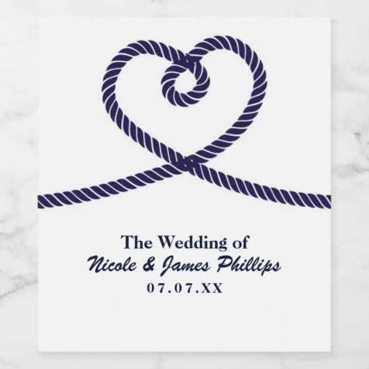 Nautische hart touw liefde bruiloft aangepaste wij wijn etiket (Enkel label)