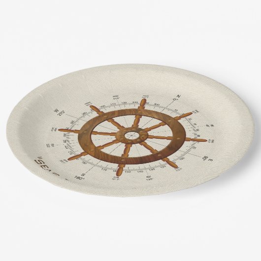 Nautische helm en kompas papieren bordje (Gekanteld)