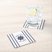 Nautische Helm Wit en Marine Blauw Gestreept Custo Kartonnen Onderzetters (Insitu)