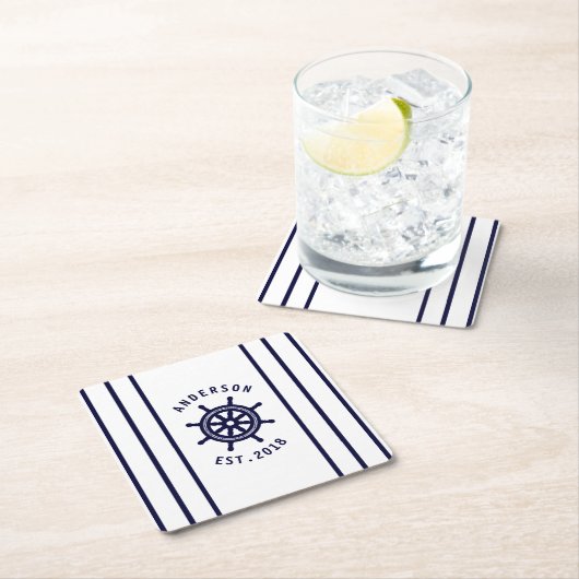 Nautische Helm Wit en Marine Blauw Gestreept Custo Kartonnen Onderzetters (Insitu)