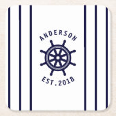 Nautische Helm Wit en Marine Blauw Gestreept Custo Kartonnen Onderzetters (Voorkant)