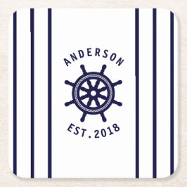 Nautische Helm Wit en Marine Blauw Gestreept Custo Kartonnen Onderzetters