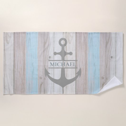 Nautische Houten Boot Anker Naam Strandlaken (Voorkant)