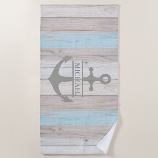 Nautische Houten Boot Anker Naam Strandlaken (Voorkant)