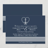 Nautische huwelijksuitnodiging, Achor Rope Heart K Kaart (Voorkant / Achterkant)