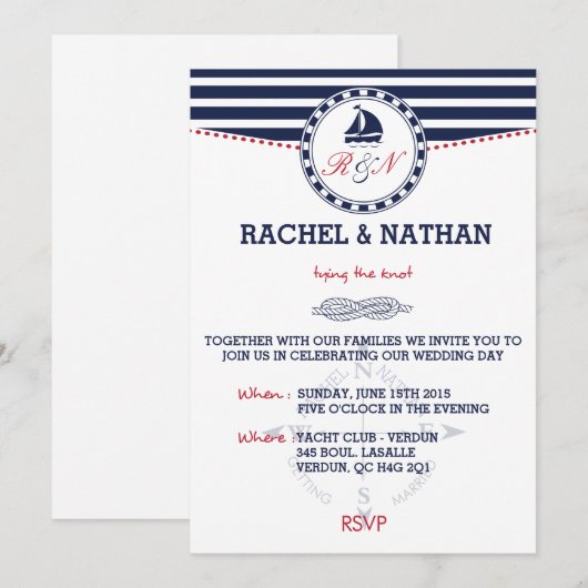 Nautische huwelijksuitnodiging - De knoop doorhakk Kaart (Voorkant / Achterkant)