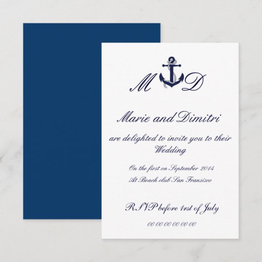 Nautische huwelijksuitnodiging kaart (Voorkant / Achterkant)