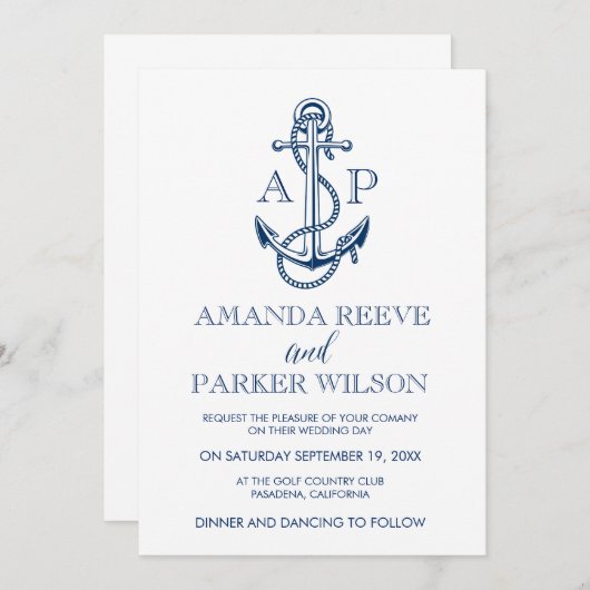 Nautische huwelijksuitnodiging sjabloon kaart (Voorkant / Achterkant)