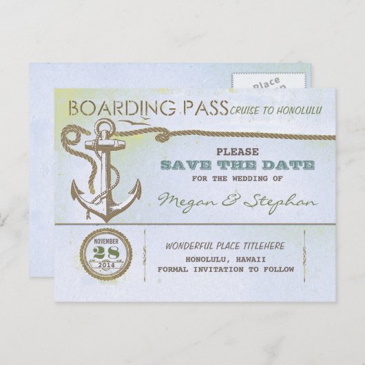 Nautische instapkaart Sla het datumticket op Aankondigingskaart (Voorkant / Achterkant)