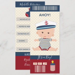 Nautische instapkaart voor babyborrel voor jongen kaart