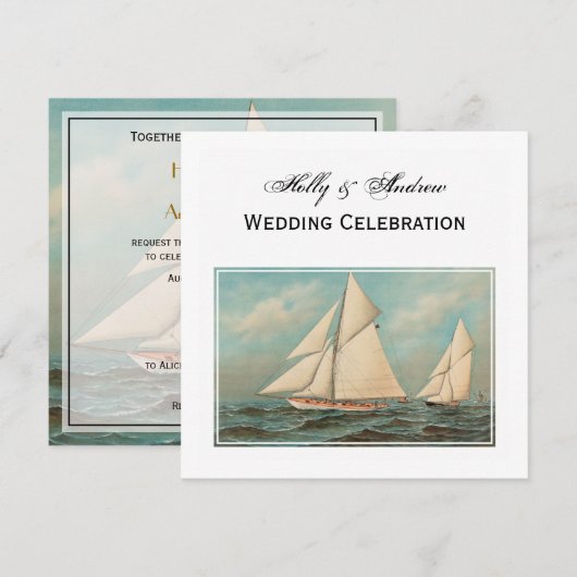 Nautische  jachten racen #1 bruiloft kaart (Voorkant / Achterkant)