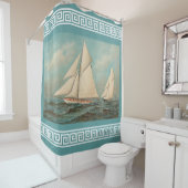 Nautische  jachten Racing Grieks Sleutel #1 Douchegordijn (In situ)