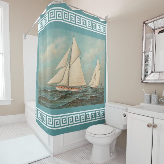 Nautische  jachten Racing Grieks Sleutel #1 Douchegordijn (In situ)