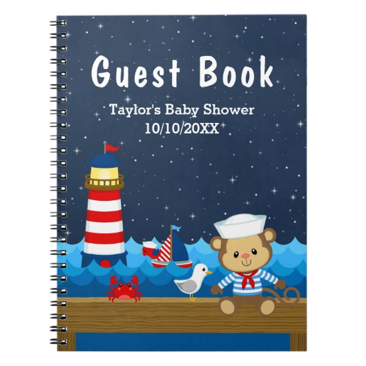 Nautische Jongen Aap Rode Baby Shower Gastboek Notitieboek (Voorkant)