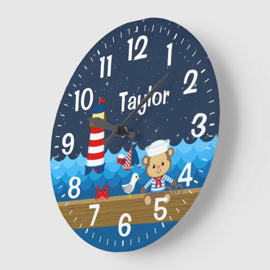 Nautische Jongen Aap Rood en Marineblauw Grote Klok (Hoek)