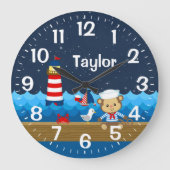 Nautische Jongen Aap Rood en Marineblauw Grote Klok (Voorkant)