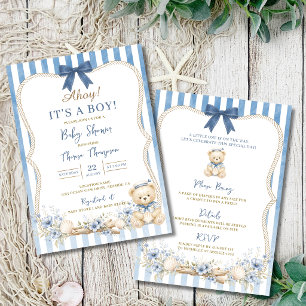 Nautische Jongen Blauwe Zeiler Beer Baby Shower Kaart