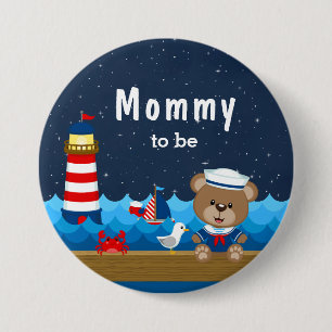 Nautische Jongensbeer Rood en Marine Mama in Spe Ronde Button 7,6 Cm