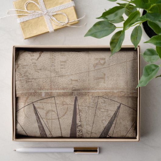 Nautische Kaart Sailboot Compass Decoupage Achterg Tissuepapier (Geschenk)