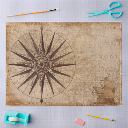 Nautische Kaart Sailboot Compass Decoupage Achterg Tissuepapier (Craft)