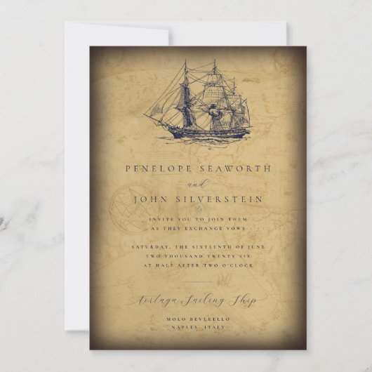 Nautische  Kaart Scheepillustratie Huwelijk (Voorkant)