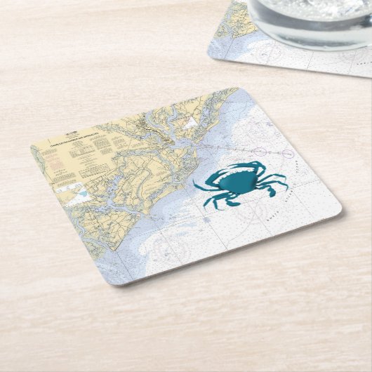  Nautische kaart van Charleston Harbour Kartonnen Onderzetters (Schuin)