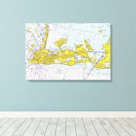 Nautische kaart van Key West, Florida Canvas Afdruk (Insitu (Houten vloer))