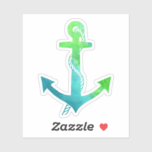 Nautische kalk groen en blauw Waterverf anker Sticker (Vel)