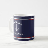 Nautische kapitein Anchor Jouw naam Navy Blue Mok (Voorkant links)