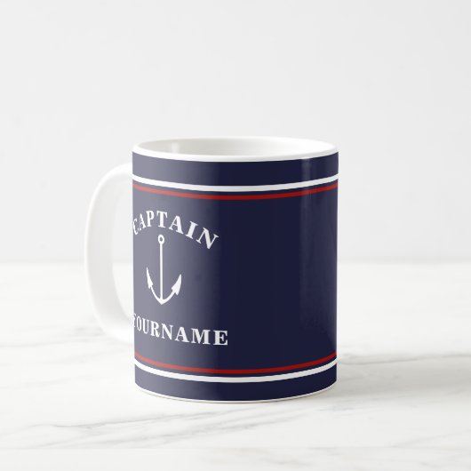 Nautische kapitein Anchor Jouw naam Navy Blue Mok (Voorkant links)