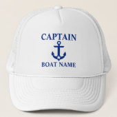 Nautische Kapitein Bootnaam Anker Star Wit Trucker Pet (Voorkant)