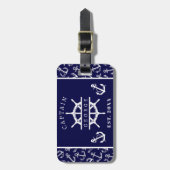 Nautische Kapitein Naam Marine Blauwe Boot Anker Bagagelabel (Voorkant verticaal)
