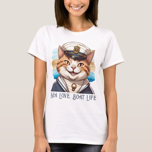 Nautische kat geschenken voor booteigenaren zeiler t-shirt (Voorkant)