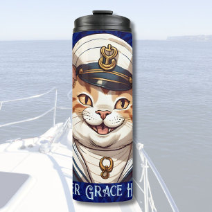 Nautische kat geschenken voor booteigenaren zeiler thermosbeker