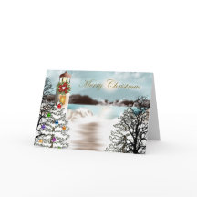 Nautische kerst Kaart met vuurtoren