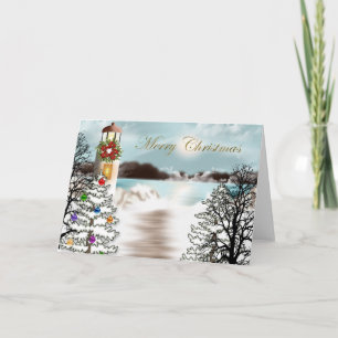 Nautische kerst Kaart met vuurtoren